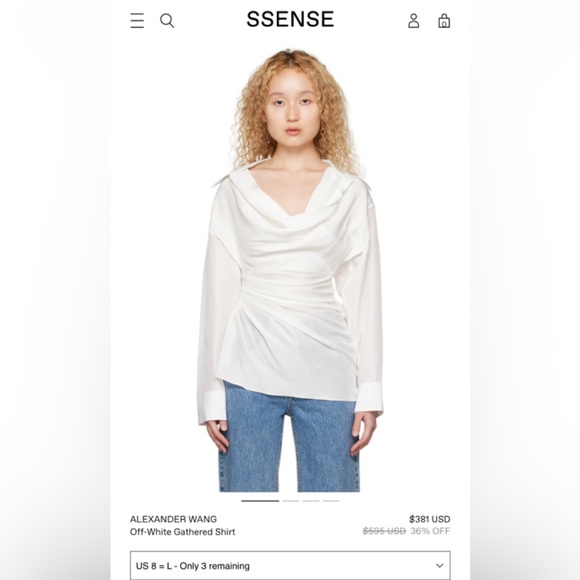 Alexander Wang Off-White Gathered Shirt - Picture 2 of 3